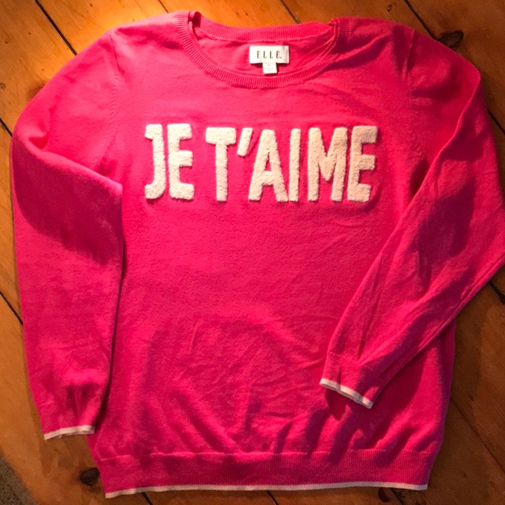 ELLE Hot Pink Je T’Aime Pullover Sweater